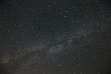 Wadi Rum - 01 Ekim 2018: Wadi Rum çölü üzerinde gece gökyüzü, Ürdün