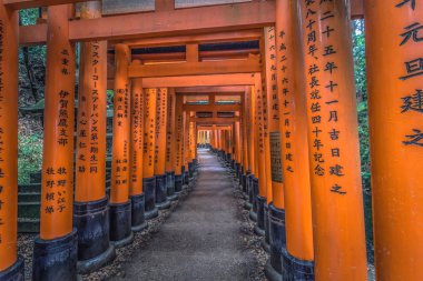 Kyoto - 28 Mayıs 2019: Fushimi Inari Shinto sh'nin Torii kapıları