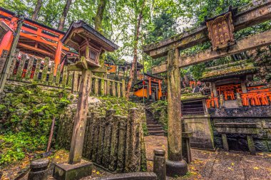 Kyoto - 28 Mayıs 2019: Kyoto'daki Fushimi Inari Shinto tapınağı, 