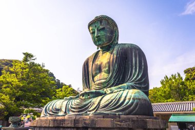 Kamakura - 06 Haziran 2019: Kotoku'daki büyük Buda heykeli-
