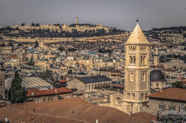 Kudüs - 03 Ekim 2018: Jerusa'nın eski şehrinin panoraması