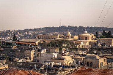 Kudüs - 03 Ekim 2018: Jerusa'nın eski şehrinin panoraması