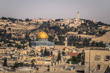 Kudüs - 03 Ekim 2018: Jerusa'nın eski şehrinin panoraması