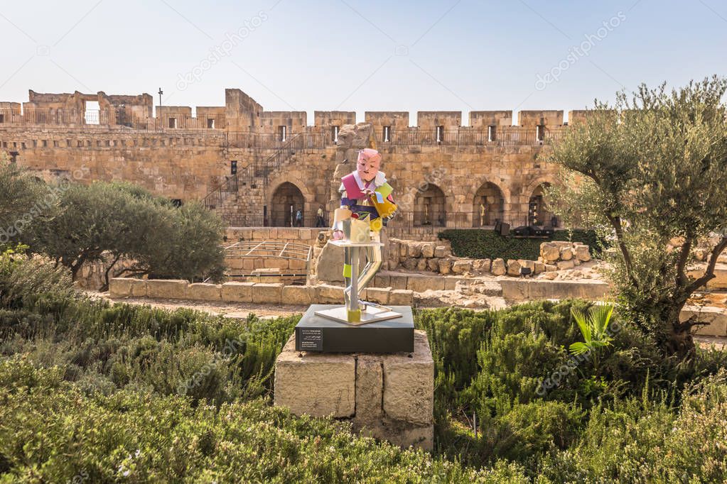 Jerusalem - October 03, 2018: Inner courtyard of the Tower of Da