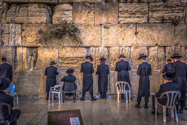 Jerusalem - October 03, 2018: Jews praying in the Western Wall i