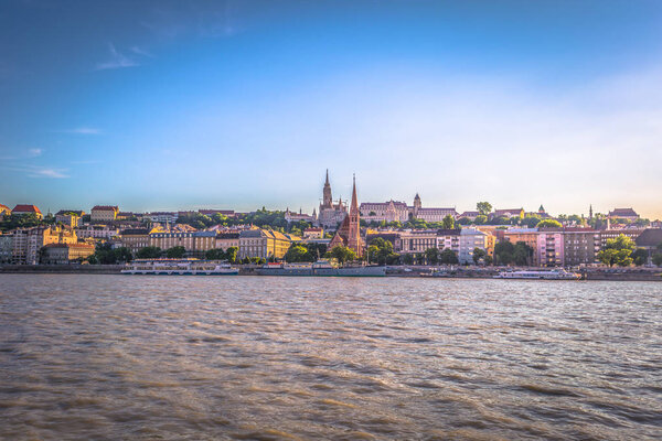 Budapest - June 21, 2019: Panoramic view of the Danube in Budape