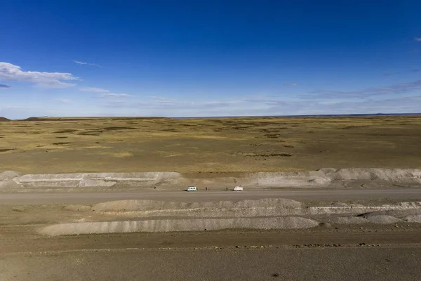 Aerial picture of the vans in middle of The Pampa in the 40 Route Argentina