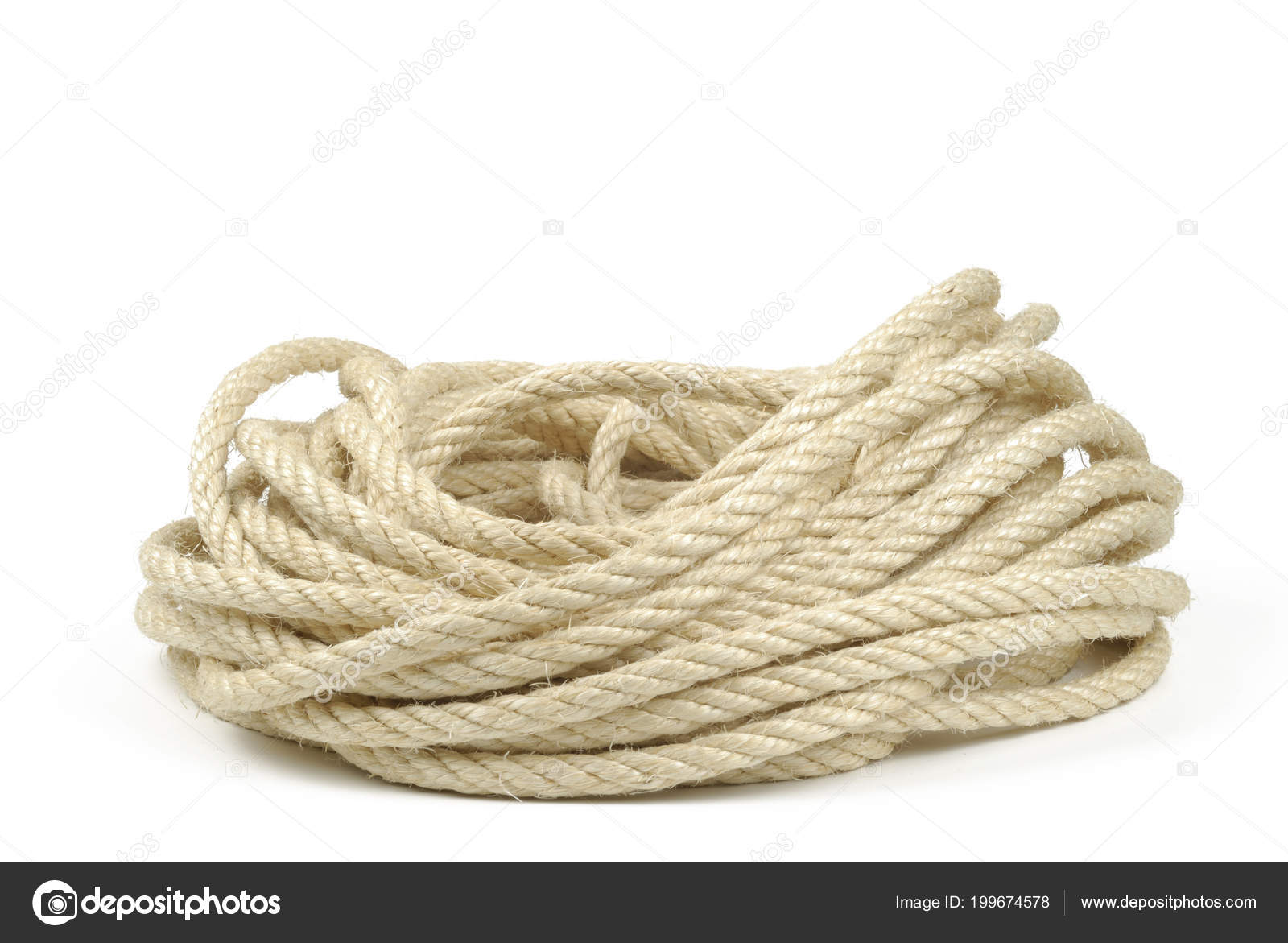 close-up view of rough strong rope with knot isolated on white Stock Photo  by LightFieldStudios