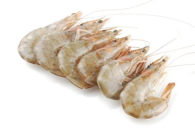 Beyaz arka plan üzerinde çiğ karides