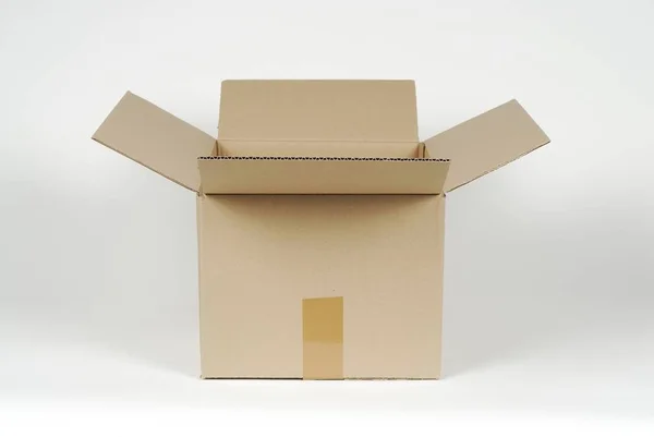 Open Cardboard Box White Background — Stock Photo, Image