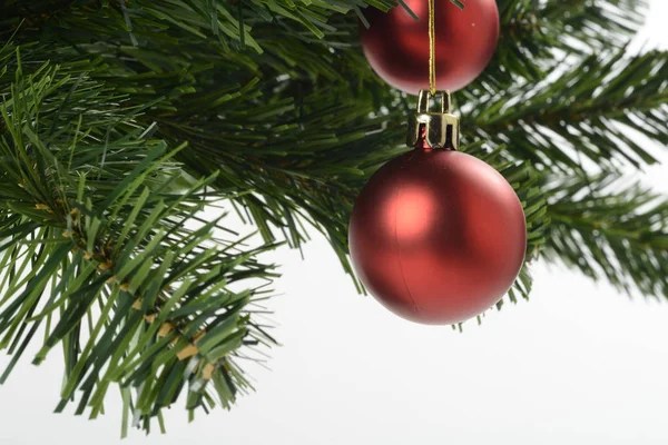 Boule Décorative Rouge Sur Sapin Noël — Photo