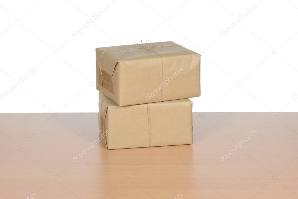 Closed packages ready for shipping on the table