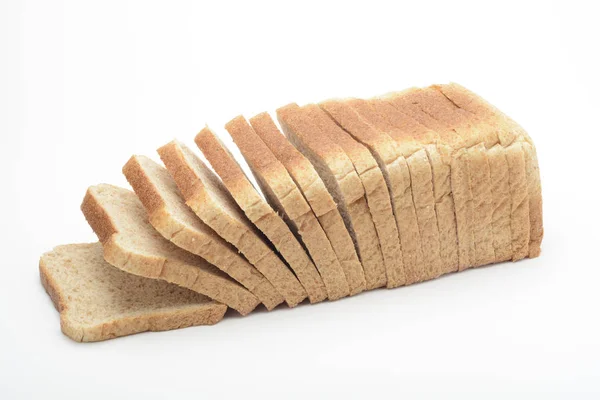 Close Shot Van Vers Gesneden Brood Brood Witte Ondergrond — Stockfoto