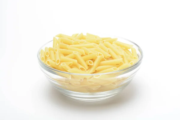 Close Shot Bowl Uncooked Macaroni White Surface — Stock Photo, Image