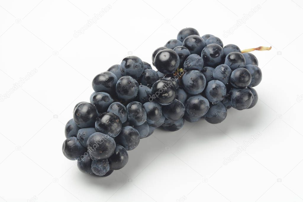 close-up shot of branch of grapes on white surface