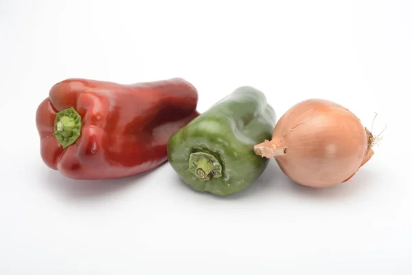 Vegetables Peppers Onions Close White — Stock Photo, Image