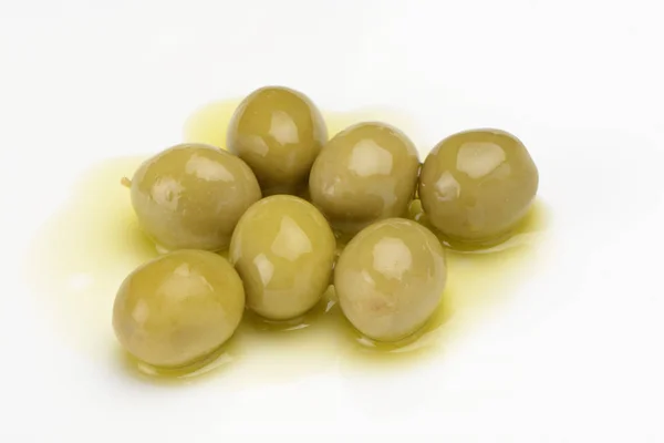 Green Olives Close White — Stock Photo, Image