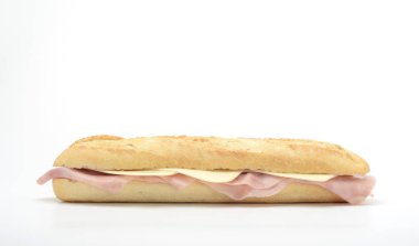 Beyaz arka planda peynir ile jambon sandviç