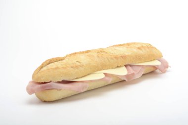 Beyaz arka planda peynir ile jambon sandviç