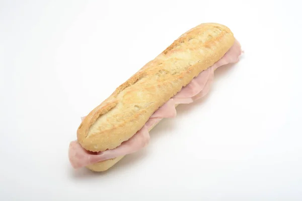 Schinkensandwich Auf Weißem Hintergrund — Stockfoto