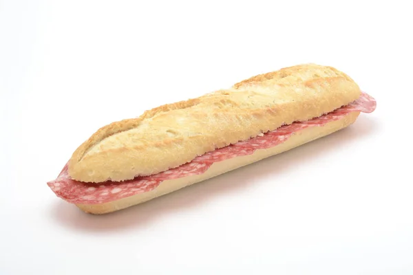 Ковбасний Бутерброд Білому Тлі — стокове фото