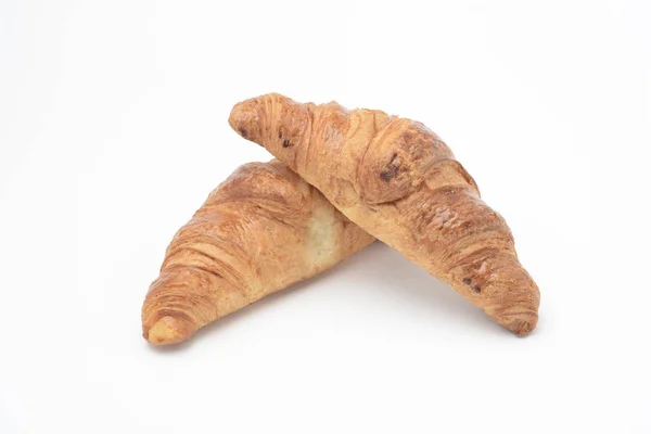 Två Croissanter Vit Bakgrund — Stockfoto