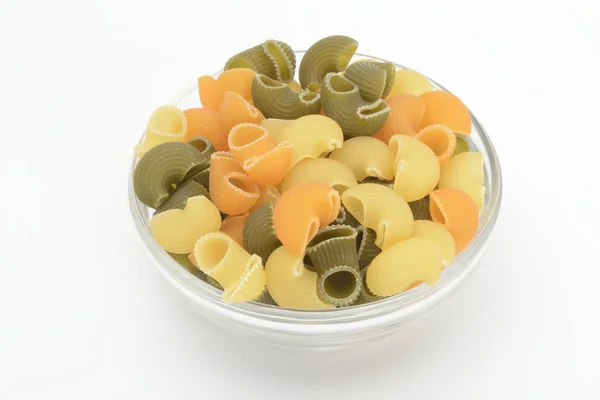Raw pasta elbow, three colors — Stock Photo, Image