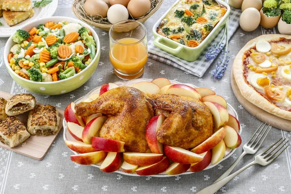 Roasted chicken with apples. Party dish