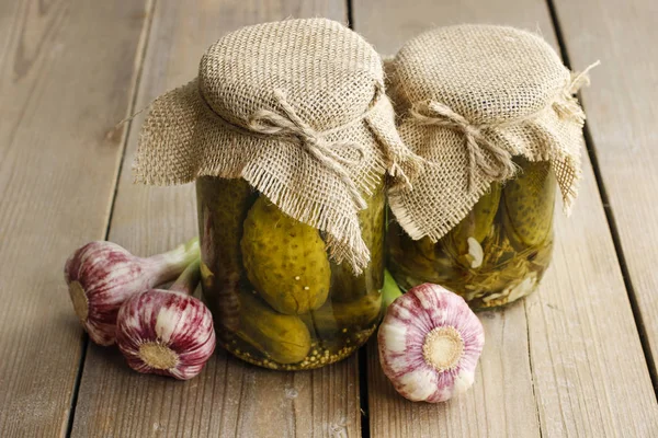 Pickled Cucumbers Glass Jar Healthy Food — Stock Photo, Image