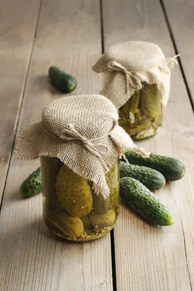 Pickled Cucumbers Glass Jar Healthy Food — Stock Photo, Image