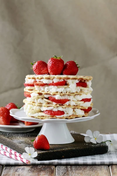 Gâteau Aux Fraises Dessert Fête — Photo