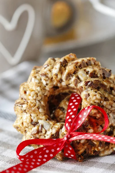 Sesame Cookies Red Bow Party Dessert — Stock Photo, Image