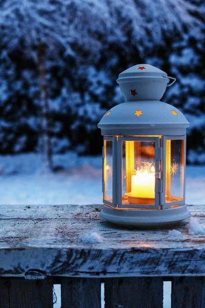 Lanterna Giardino Sera Inverno Festa Giardino — Foto Stock