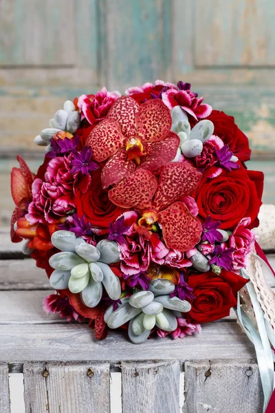 Букет Червоними Орхідеями Трояндами Сукулентами Декор Вечірки — стокове фото
