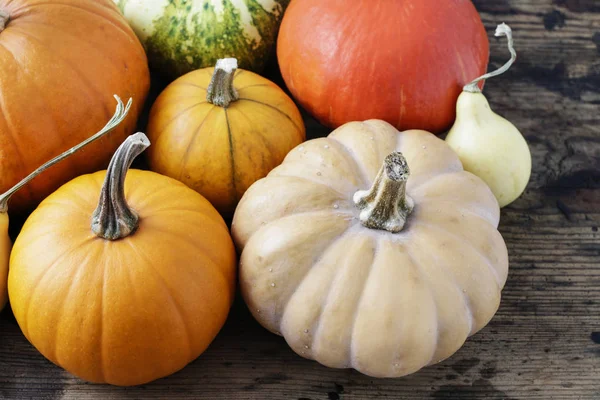 Calabazas Sobre Fondo Madera Otoño —  Fotos de Stock