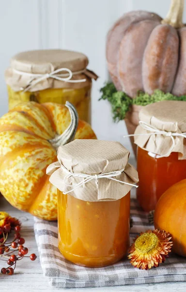 Pantry Jams Ripe Pumpkins Healthy Food — Stock Photo, Image