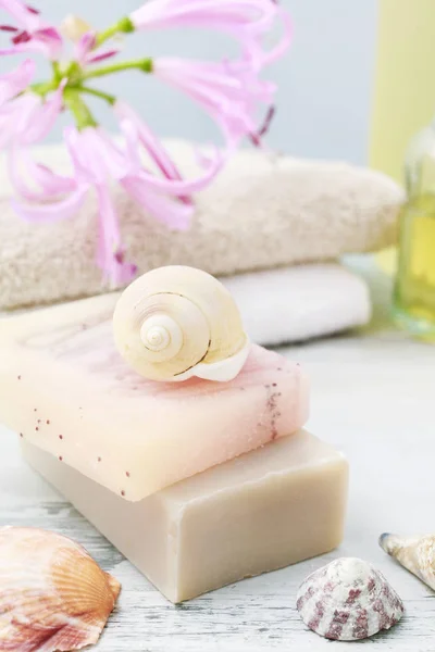 Bars Handmade Soap Shells Relax Time — Stock Photo, Image