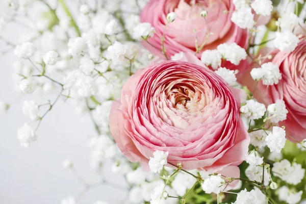 Różowe Kwiaty Ranunculus Wystrój Domu — Zdjęcie stockowe