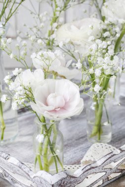 Düğünçiçeği çiçek ve beyaz gypsophila paniculata çiçek aranjmanı. Parti dekor