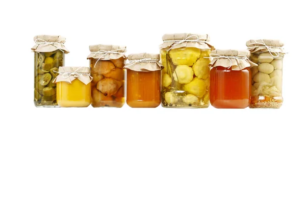 Jars of preserves isolated on white background — Stock Photo, Image