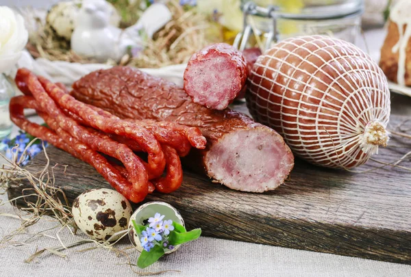 Smoked ham and sausage — Stock Photo, Image