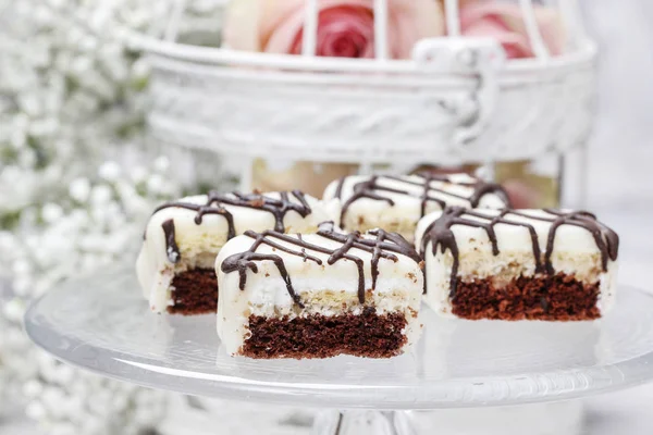 Chocolate and marzipan layer cakes — Stock Photo, Image