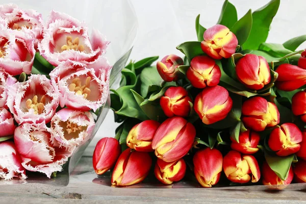 Två typer av tulpaner i blomsteraffär. — Stockfoto