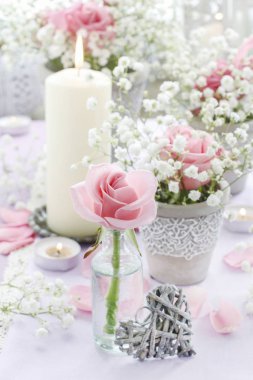 Pembe güller, Gypsophila paniculata ve CA ile çiçek aranjman