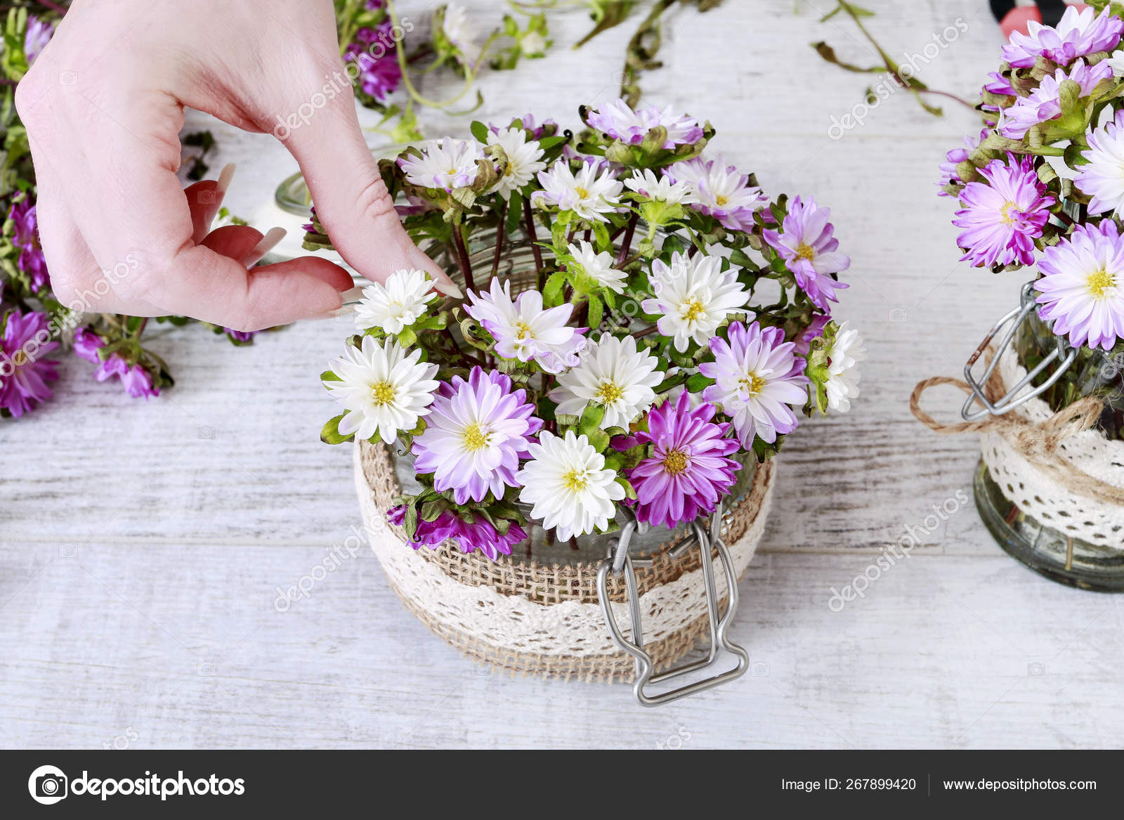 How To Make Bouquet Of Flowers Inside A Glass Vase Stock Photo