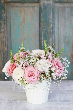 Bouquet of roses, matthiolas and ranunculus flowers clipart