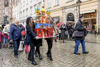 Krakow, Polonya - 01 Aralık 2016: Yıllık Nativity sahneleri Conte