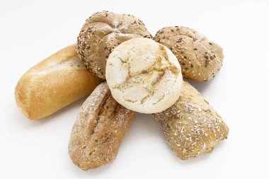 Çeşitli buns üzerinde beyaz izole.