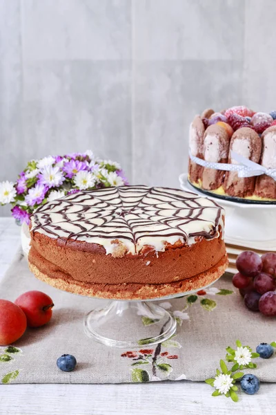 Halloween Chocolade Spider Web cake. — Stockfoto