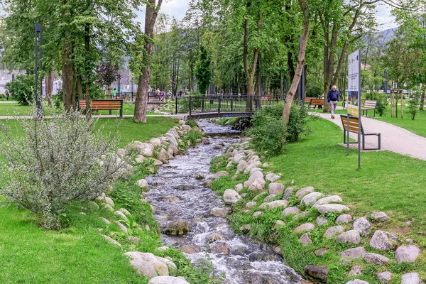 Zakopane, Lengyelország-augusztus 12, 2016: stream a városi parkban — Stock Fotó